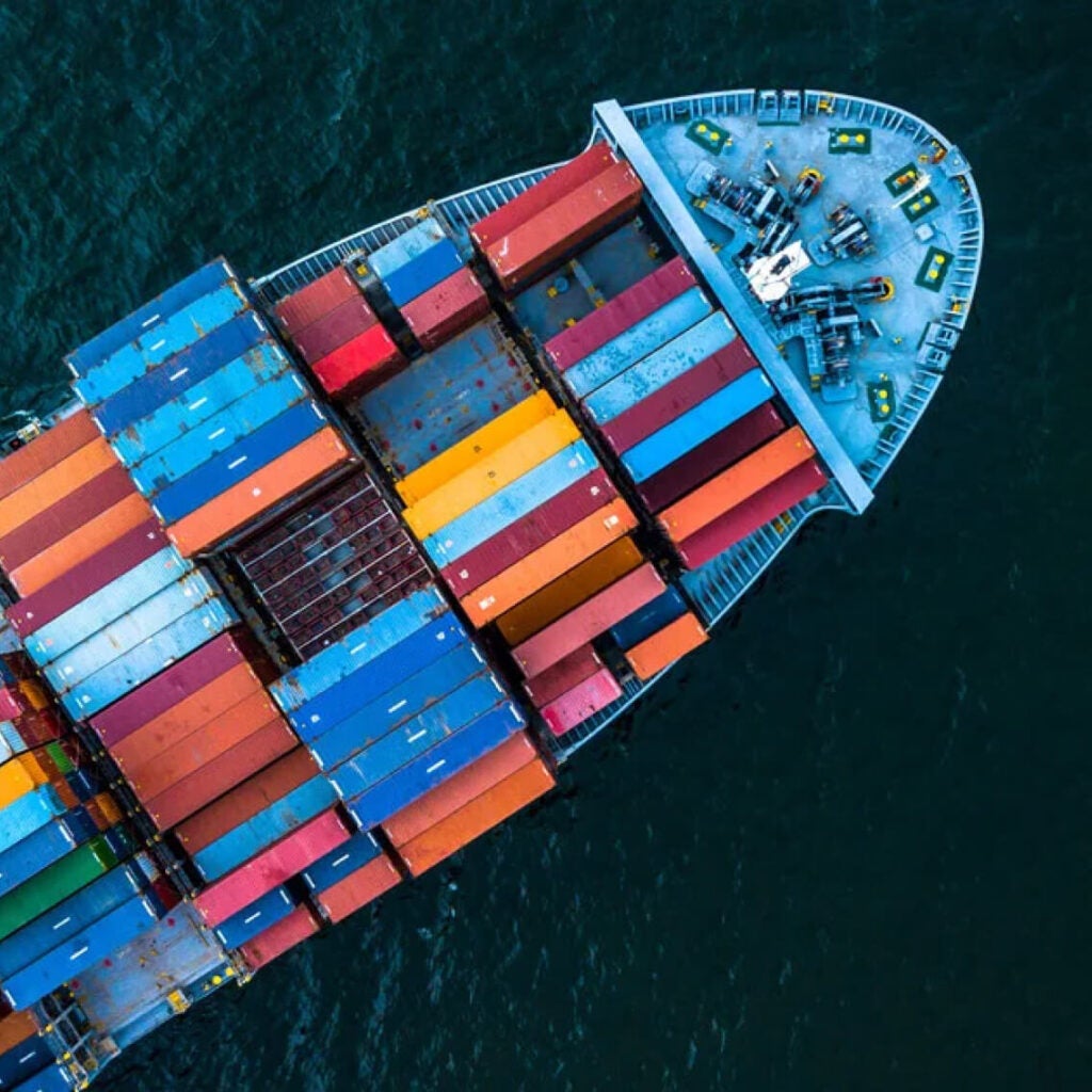 A ship carrying shipping containers.